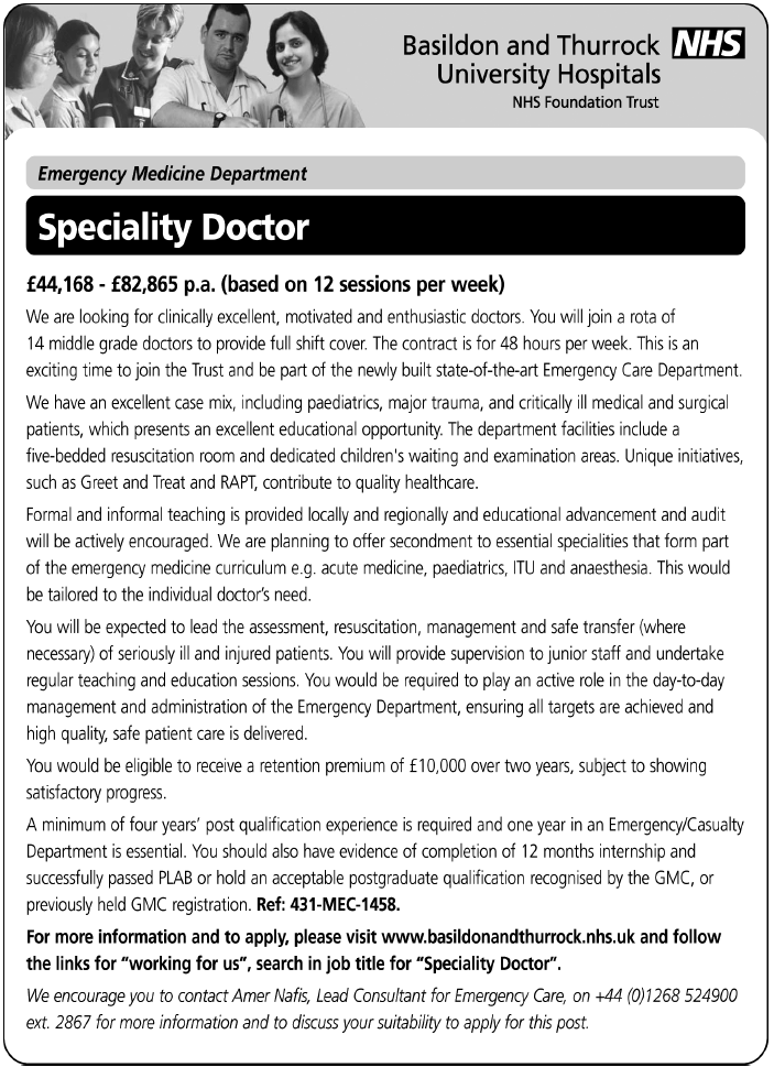 Basildon and Thurrock, University Hospitals Requires Doctors