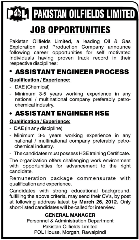 Pakistan Oilfields Limited (Govt) Jobs