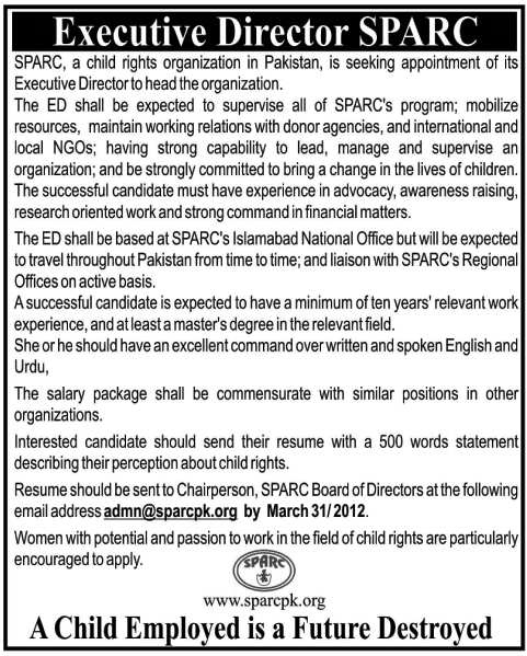 SPARC (NGO Jobs) Requires Executive Director