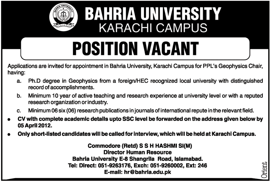 Bahria University Jobs