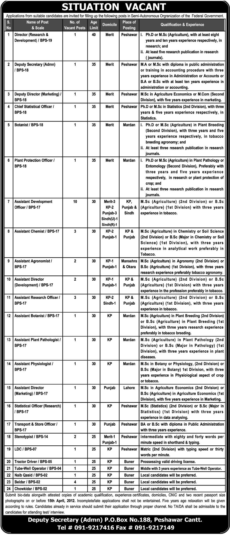 Semi-Autonomous Organization of Federal Government Jobs