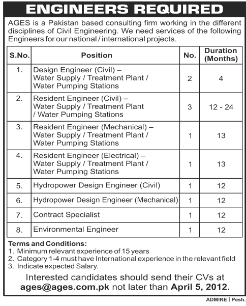 AGES (Consulting Firm) Requires Engineers