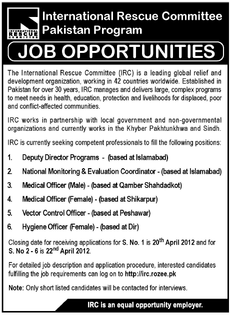 International Rescue Committee Pakistan Program Jobs