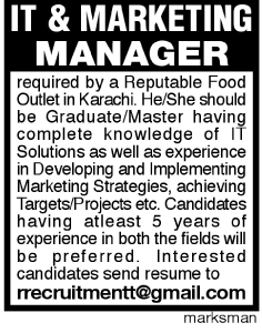 IT & Marketing Manager Jobs