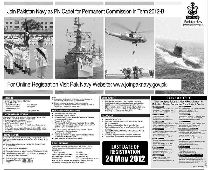 Join Pakistan Navy as PN Cadet