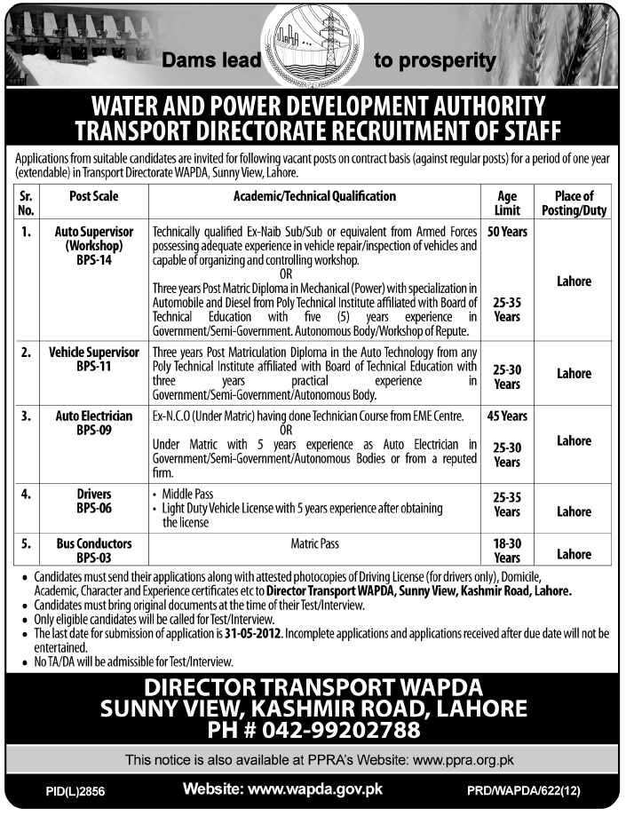 Jobs at WAPDA (Water And Power Development Authority)