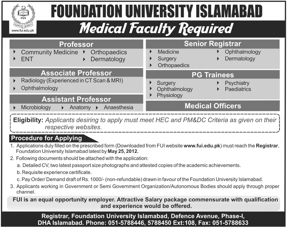 Medical Faculty Required at Foundation University