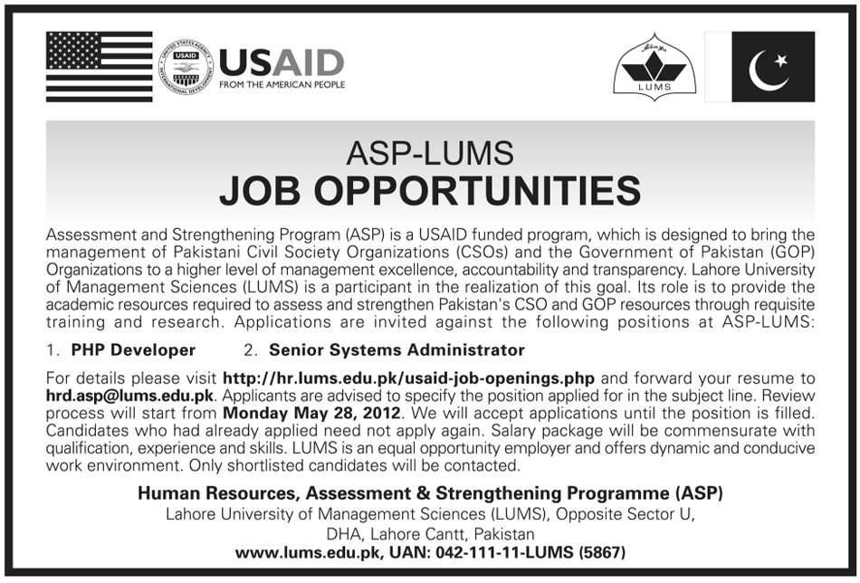 IT jobs at LUMS With USAID Coordination