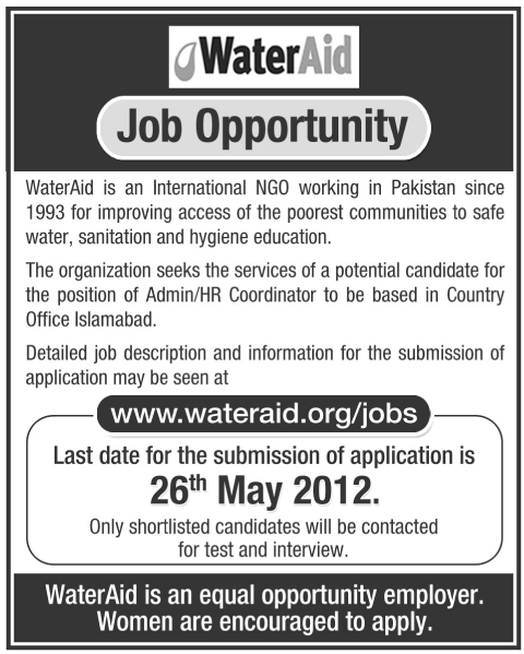 Administration Job at WAter Aid (NGO)