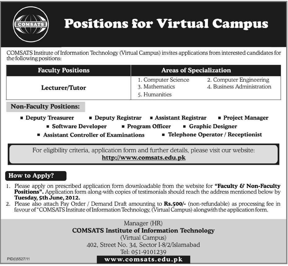 Teaching and Non-Teaching Staff Required at COMSATS University (Virtual Campus)