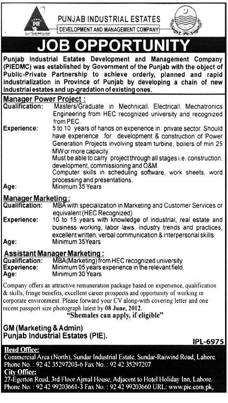 Managers Required at Punjab Industrial Estates