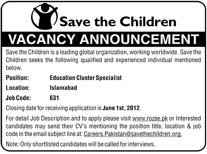 Education Cluster Specialist Required