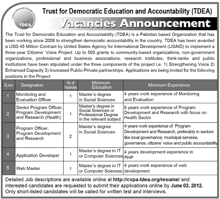 Office Staff and IT Staff Required at TDEA (Trust for Democratic Education Accountability)