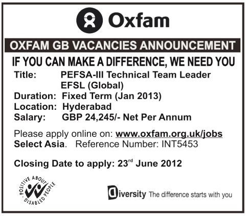 Technical Team Leader Required at Oxfam