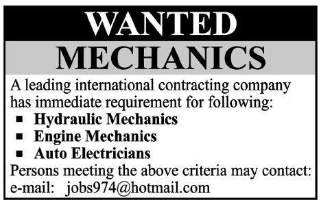 A Leading International Contracting Company Requires Mechanical Staff Required