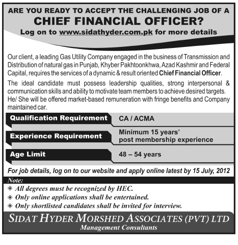 Chief Financial Officer (CFO) Job Under Oil and Gas Sector