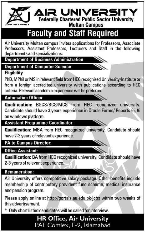 Air University (AU) Requires Teaching and Non-Teaching Staff