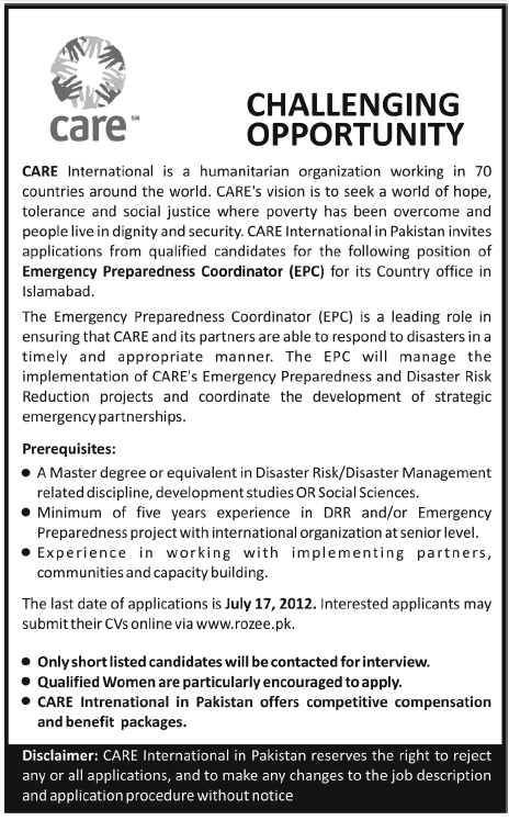 An NGO Requires Emergency Preparadence Coordinator (EPC) (NGO. job)