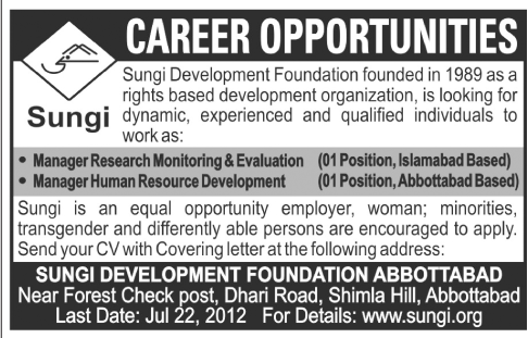 Sungi Development Foundation Requirer Management Staff