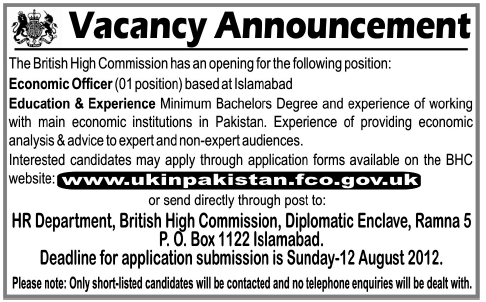 The British High Commission Requires Economic Officer (Embassy Job)