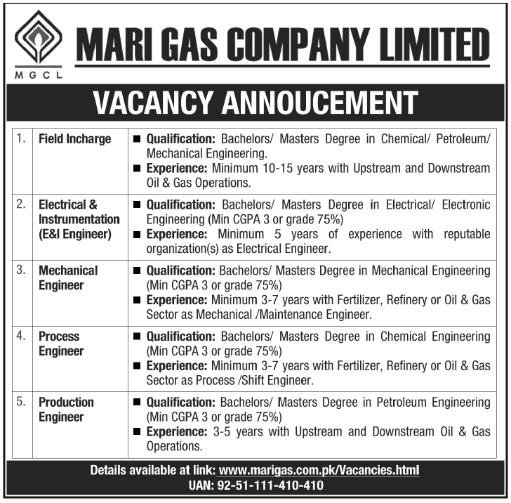 Mari Gas Company Limited (MGCL) Requires Technical Staff