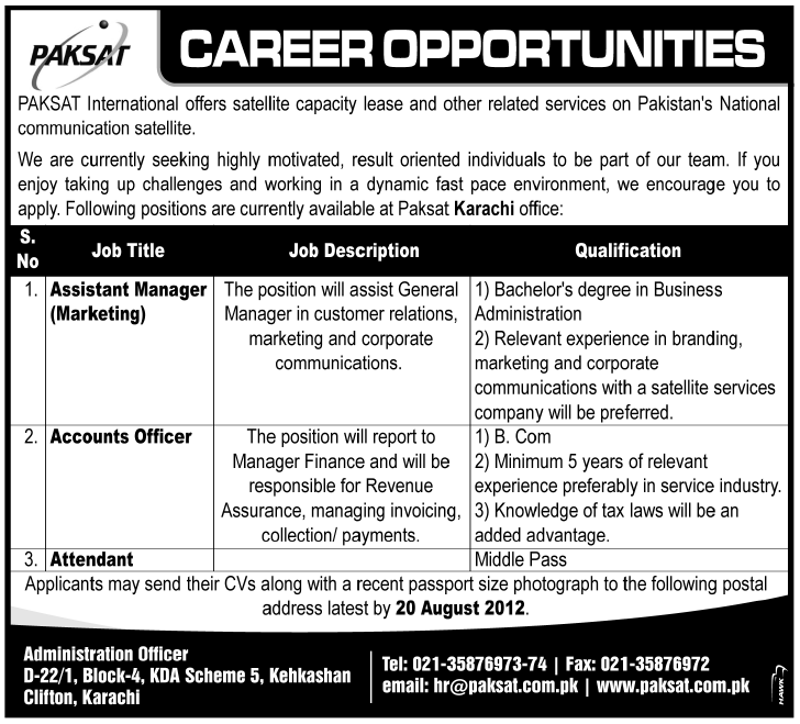 PAKSAT International Requires Management and Acccounts Staff (Government Job)