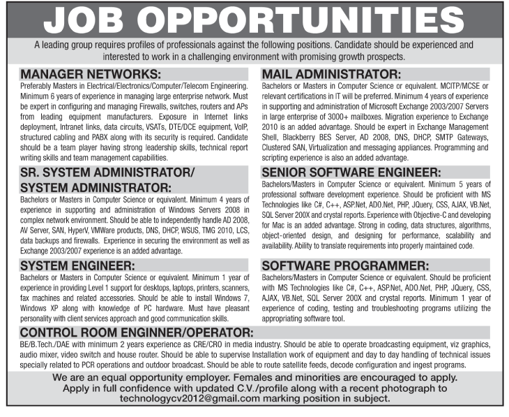 IT Professionals Required