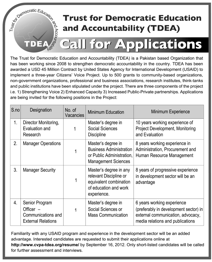 Trust for Democratic Education and Accountibility (TDEA) Requires Management Staff