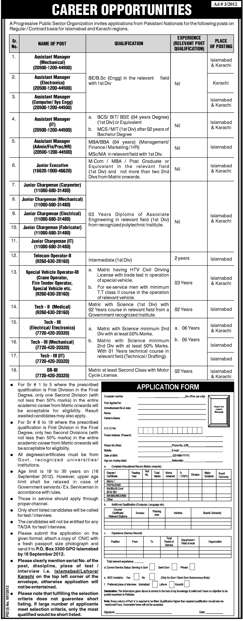 Government Sector Organization Requires Technical and Management Staff (Government Job)