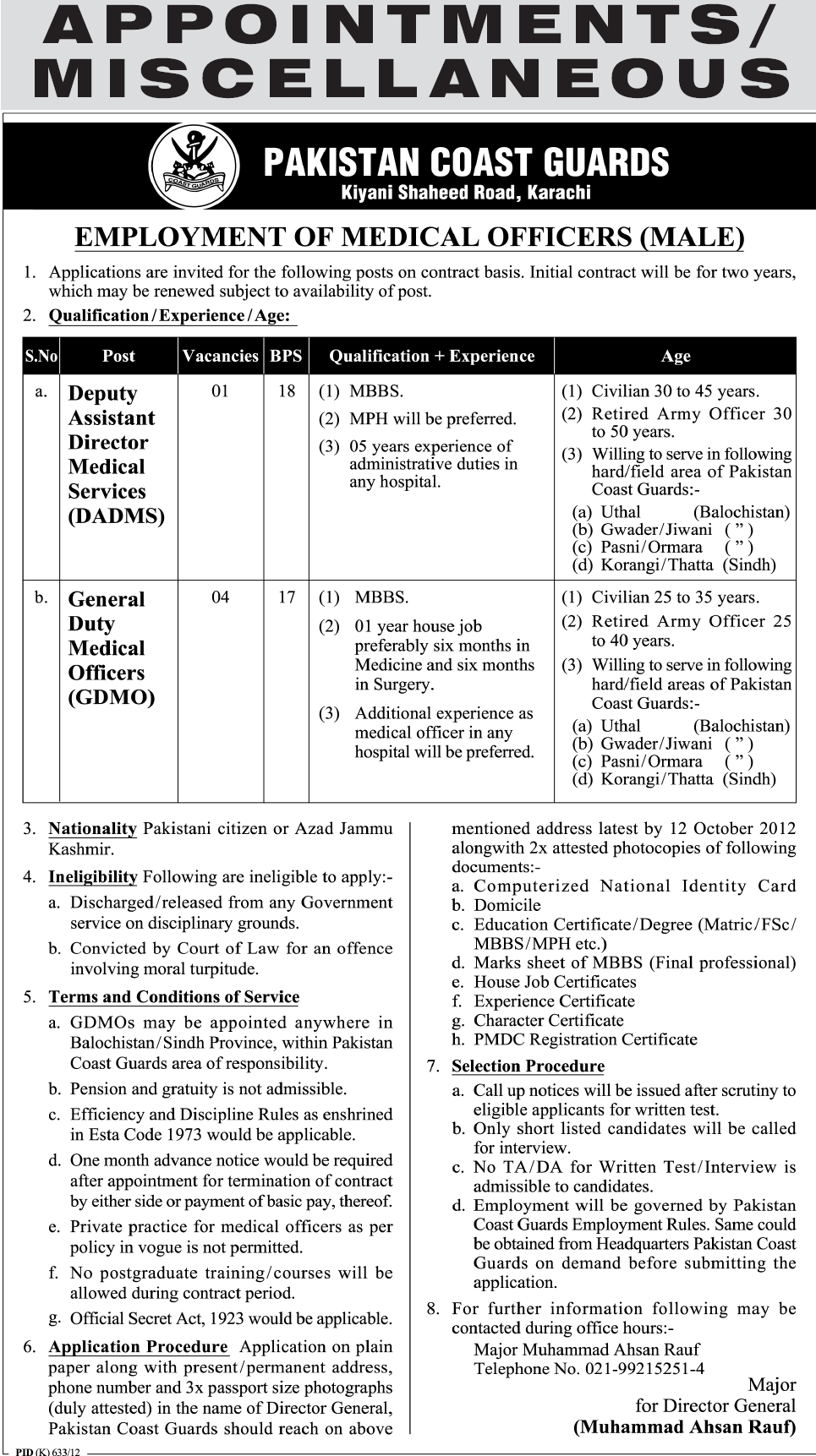 Pakistan Coast Guards Requires Medical Professionals (Government Job)