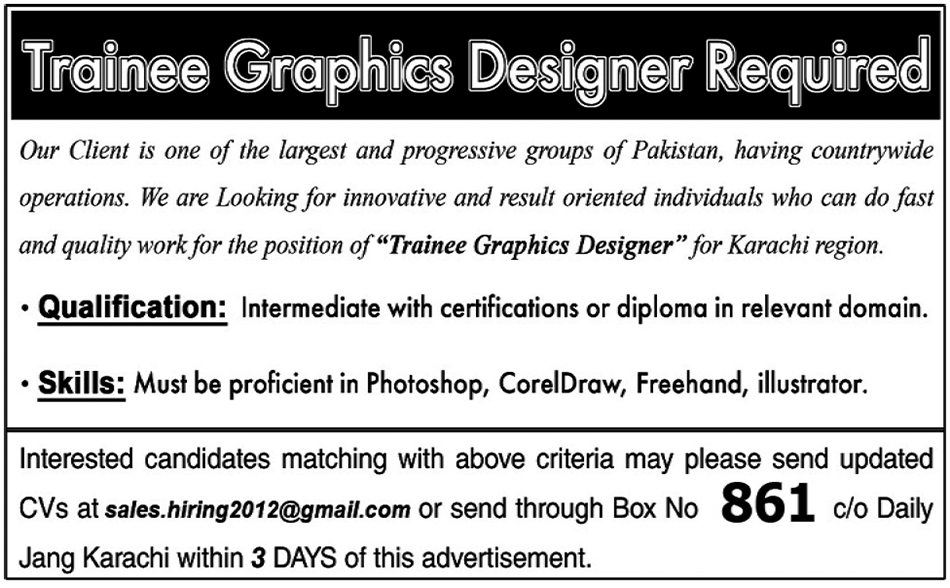 Trainee Graphics Designer Required