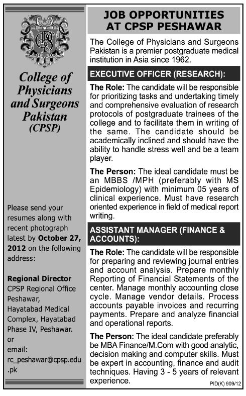 Jobs Opportunities at CPSP Peshawar