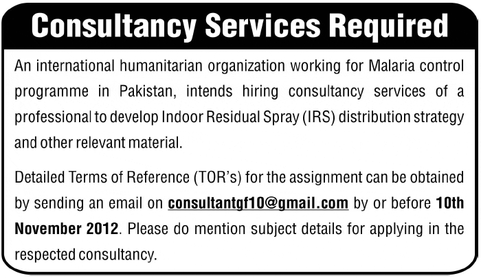 An International Humanitarian Organization Requires Consultant