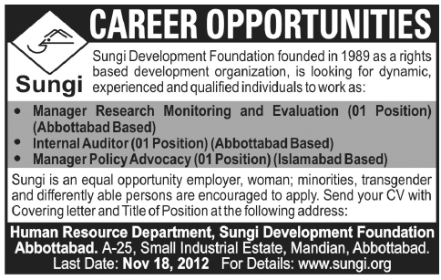 Jobs in Sungi Development Foundation NGO