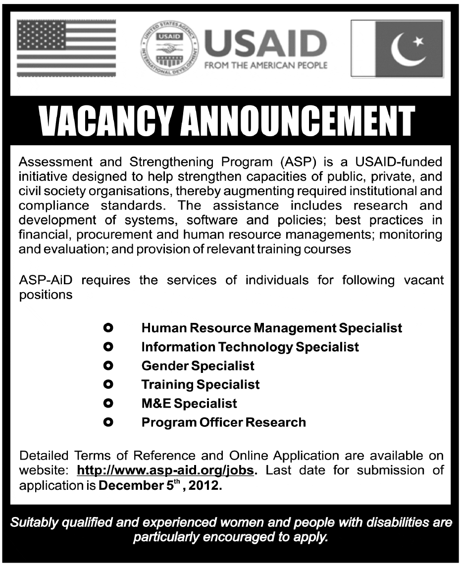 USAID Jobs 2012 November Specialists for ASP-AiD