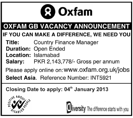 Oxfam GB Job 2012 for Country Finance Manager