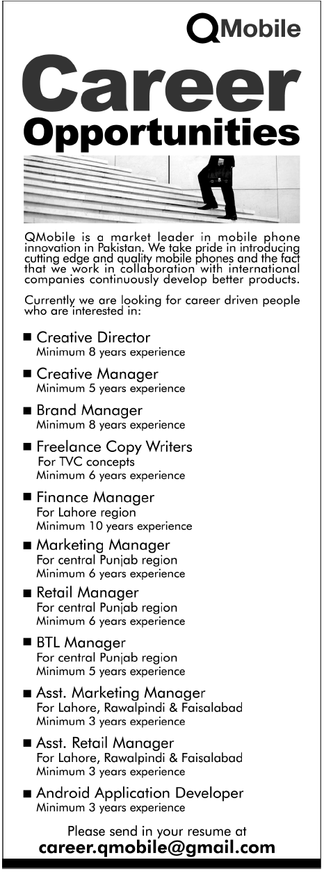 QMobile Jobs 2012 Managers, Copy Writers & Android Developers