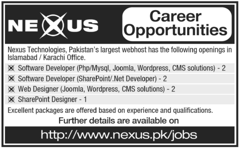 Nexus Technologies Jobs 2012-2013 for Software Developers & Web Designers