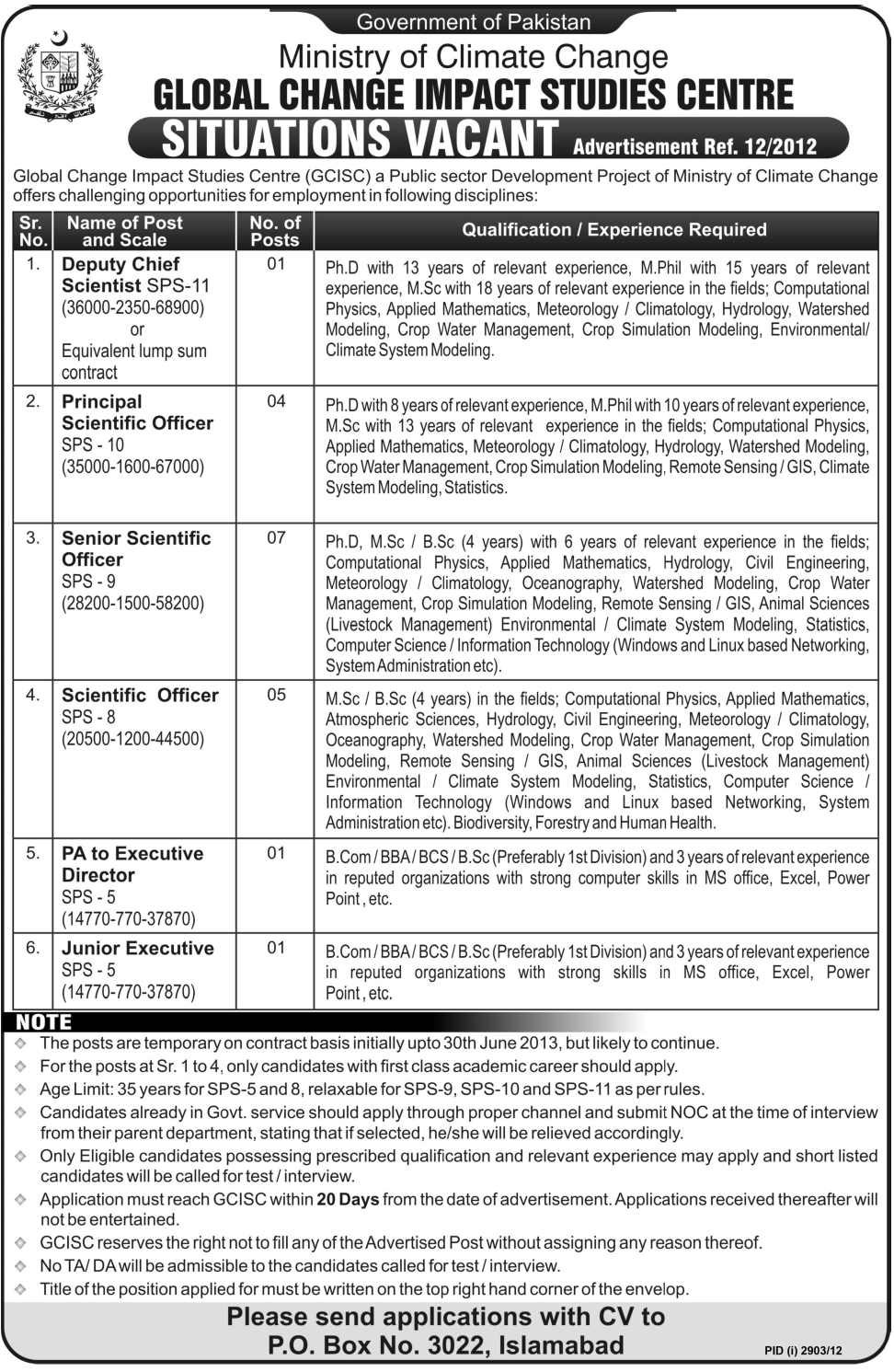 Global Change Impact Studies Centre Islamabad Jobs 2012-2013 MoCC