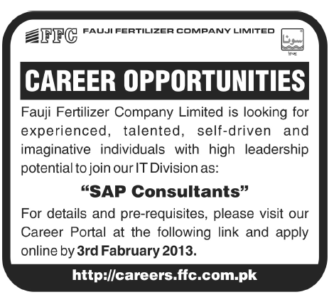 Fauji Fertilizer Company Limited Needs SAP Consultants