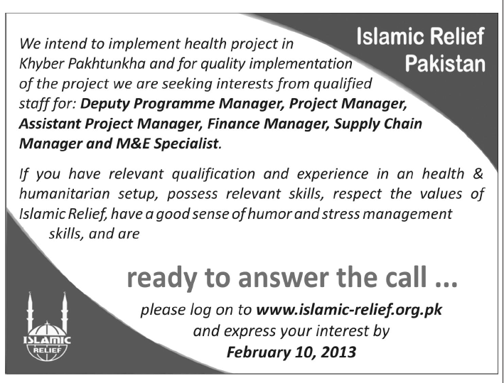 Islamic Relief Pakistan Jobs 2013 for Health Project in KPK, Khyber Pakhtunkhwa