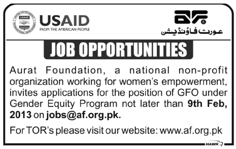 Job in Aurat Foundation 2013 for GFO in Karachi