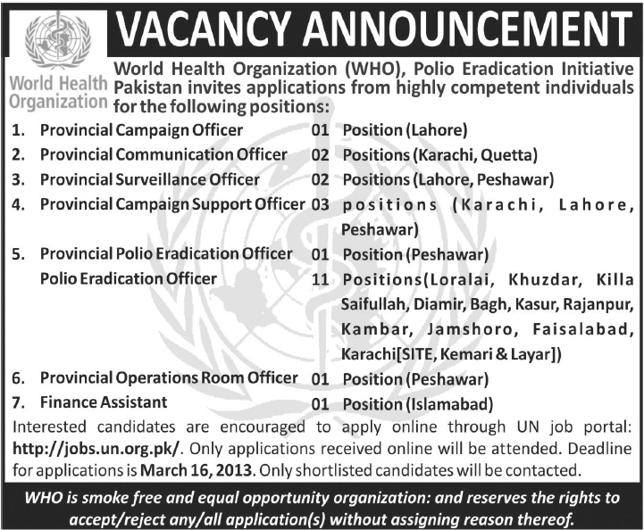 WHO Jobs 2013 (World Health Organization)