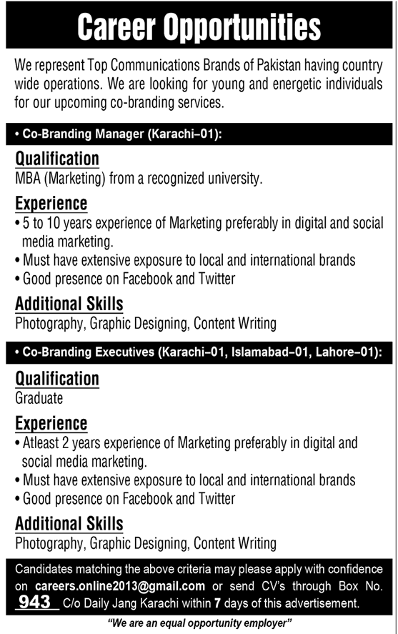 Co-Branding Manager & Executive Jobs in Communication Brands