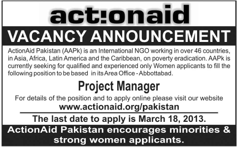 Project Manager Job at ActionAid Pakistan