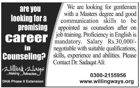 Fresh Graduate Jobs as Counselors at Willing Ways