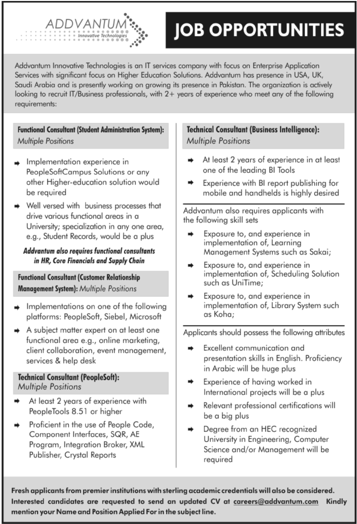 Addvantum Innovative Technologies Jobs 2013