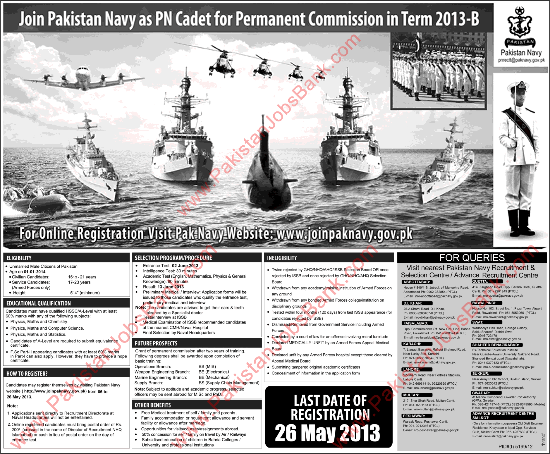 Join Pakistan Navy as PN Cadet Term 2013-B Permanent Regular Commission Advertisement