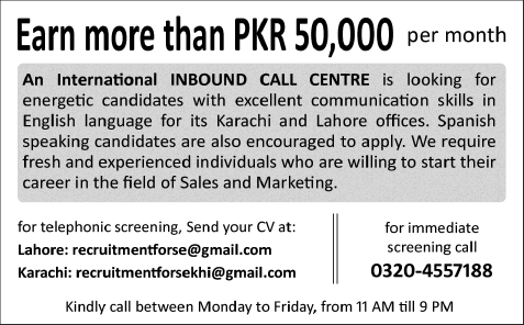 Call Centre Jobs in Lahore & Karachi 2013 August Latest