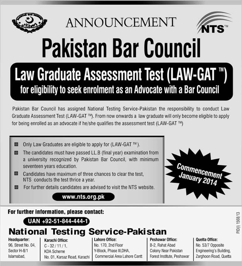 NTS LAW-GAT Test January 2014 Law Graduate Assessment Test